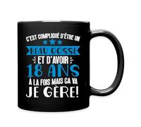 Spreadshirt Anniversaire 18 Ans Beau Gosse Je Gère Cadeau Humour Tasse Mug, taille unique, noir