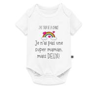 Spreadshirt® Annonce Grossesse d'une Famille Homoparentale - LGBT/LGBTQA+ - Cadeau Naissance Body Bébé Bio Manches Courtes, 0-3 mois, blanc