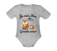 Spreadshirt Annonce Je Vais Être Grande Sœur Renard Body Bébé Bio Manches Courtes, 80 (9-12 mois), gris chiné