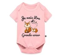 Spreadshirt Annonce Je Vais Être Grande Sœur Renard Body Manches Courtes Bébé Bio, 86 (12-18 mois), rose