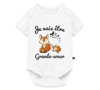 Spreadshirt Annonce Je Vais Être Grande Sœur Renard Body Manches Courtes Bébé Bio, 92 (1,5-2 ans), blanc
