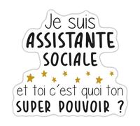 Spreadshirt Assistante Sociale Super Pouvoir Cadeau Autocollant/Sticker, 10 x 10 cm, blanc mat