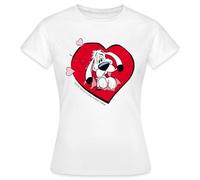 Spreadshirt Astérix & Obélix Cœur Idéfix Amoureux Idée Cadeau Saint Valentin T Shirt Femme, S, Blanc