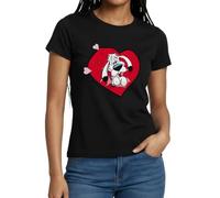 Spreadshirt Astérix & Obélix Cœur Idéfix Amoureux Idée Cadeau Saint Valentin T Shirt Femme, S, Noir