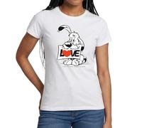 Spreadshirt Astérix & Obélix d'Idéfix Amour Cadeau Saint-Valentin T Shirt Femme, M, Blanc