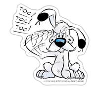 Spreadshirt Astérix & Obélix Idéfix Frappe Toc Toc Toc Autocollant Sticker, 10 x 10 cm, blanc mat