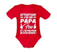 Spreadshirt Attention J'Ai Un Papa Fou Body Bébé Bio Manches Courtes, 74 (6-9 mois), rouge