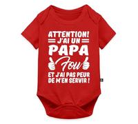 Spreadshirt Attention J'Ai Un Papa Fou Body Manches Courtes Bébé Bio, 62 (2-3 mois), rouge