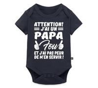Spreadshirt Attention J'Ai Un Papa Fou Body Manches Courtes Bébé Bio, 92 (1,5-2 ans), bleu marine