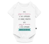 Spreadshirt Bêtises Avec Papy Et Mamie Annonce Grossesse Body Manches Courtes Bébé Bio, 68 (3-6 mois), blanc