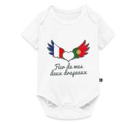Spreadshirt Bi-Nationalités Fier de Mes Deux Drapeaux Cadeau Franco-Portugais Body Manches Courtes Bébé Bio, 92 (1,5-2 ans), blanc