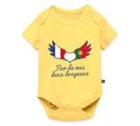 Spreadshirt Bi-Nationalités Fier de Mes Deux Drapeaux Cadeau Franco-Portugais Body Manches Courtes Bébé Bio, 92 (1,5-2 ans), jaune pastel