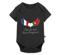 Spreadshirt Bi-Nationalités Fier de Mes Deux Drapeaux Cadeau Franco-Portugais Body Manches Courtes Bébé Bio, 68 (3-6 mois), noir