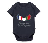 Spreadshirt Bi-Nationalités Fier de Mes Deux Drapeaux Cadeau Franco-Portugais Body Manches Courtes Bébé Bio, 86 (12-18 mois), bleu marine