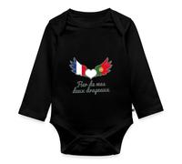 Spreadshirt Bi-Nationalités Fier de Mes Deux Drapeaux Cadeau Franco-Portugais Body Manches Longues Bébé Bio, 92 (1,5-2 ans), noir