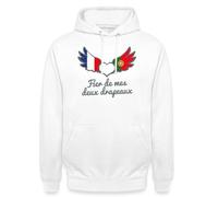 Spreadshirt Bi-Nationalités Fier de Mes Deux Drapeaux Cadeau Franco-Portugais Sweat À Capuche Unisexe, S, Blanc