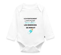 Spreadshirt Biberons Minuit Humour Body Manches Longues Bébé Bio