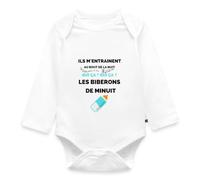 Spreadshirt Biberons Minuit Humour Body Manches Longues Bébé Bio | Cadeau Naissance