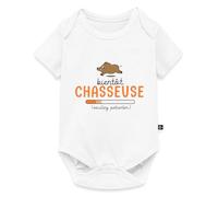 Spreadshirt Bientôt Chasseuse - Annonce Grossesse Pour Papa Chasseur Body Manches Courtes Bébé Bio, 92 (1,5-2 ans), blanc