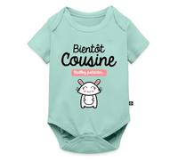 Spreadshirt Bientôt Cousine Famille Body Manches Courtes Bébé Bio, 80 (9-12 mois), menthe