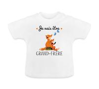 Spreadshirt Bientôt Grand Frère Renards Mignons Papillons T-Shirt Bio Bébé, 12-18 Mois, Blanc
