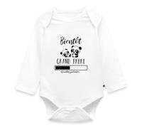 Spreadshirt Bientôt Grand Frère Veuillez Patienter Annonce Grossesse Body Bébé Bio Manches Longues, 80 (9-12 mois), blanc