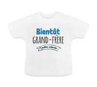 Spreadshirt Bientôt Grand-Frère Veuillez Patienter Idée Cadeau T-Shirt Bio Bébé, 12-18 Mois, Blanc