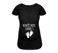 Spreadshirt Bientôt Nous Serons Trois Annonce Grossesse Pieds Bébé T Shirt Grossesse, XXL, Noir