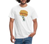 Spreadshirt Bob l'Éponge Plankton Tenant Un Hamburger T Shirt Homme, M, Blanc