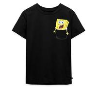 Spreadshirt Bob l'Éponge Spongebob Motif Poche Poitrine T Shirt Enfant Premium, 122/128 (6 Ans), Noir