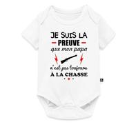 Spreadshirt Body Bébé Manches Courtes Humour Chasseur Je Suis La Preuve que mon Papa N'est Pas Toujours à la Chasse Cadeau Naissance Original Fête des Pères, 56 (0-2 mois), blanc