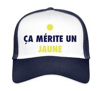 Spreadshirt Ca mérite Un Jaune Casquette Trucker, Taille Unique, Blanc/Marine