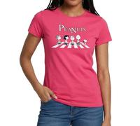 Spreadshirt Cacahuètes Snoopy Charlie Brown Sally Lucy Abbey Road T Shirt Femme, S, Rose azalée
