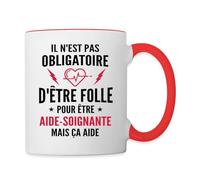 Spreadshirt Cadeau Aide-Soignante - Humour Collègue Infirmière Rigolo Mug Bicolore, taille unique, blanc/rouge