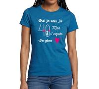 Spreadshirt Cadeau Anniversaire 40 Ans Humour Je Gère T Shirt Femme, M, Bleu Saphir Antique chiné