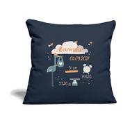 Spreadshirt Cadeau De Naissance Personnalisable Cigogne avec Nom Et Date De Naissance Housse De Coussin Décorative 45 x 45 cm, Taille Unique, Bleu Marine