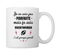 Spreadshirt Cadeau Rugby Woman Je Ne Suis Pas Parfaite Mug Blanc, taille unique, blanc