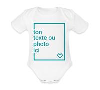 Spreadshirt Cadeaux de bébé personnalisables Créez votre propre design avec photo et texte Body Manches Courtes Bébé Bio, 80 (9-12 mois), blanc