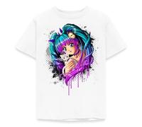 Spreadshirt Chaton Manga Girl Animé Idée De Cadeau Chat Coloré Mignon T-Shirt Ado, 152/164 (12-14 Ans), Blanc