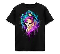 Spreadshirt Chaton Manga Girl Animé Idée De Cadeau Chat Coloré Mignon T Shirt Ado, 152/164 (12-14 Ans), Noir