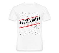 Spreadshirt Clavier Piano et Notes Cadeau Musicien T Shirt Homme, L, Blanc