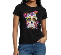 Spreadshirt Crâne en Sucre Dia De Los Muertos Calavera Déguisement T Shirt Femme, XXL, Noir