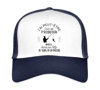 Spreadshirt dans Ma Tête J'suis À La Pêche Pêcheur Humour Citation Drôle Cadeau Casquette Trucker, Taille Unique, Blanc/Marine