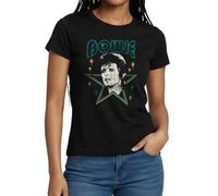 Spreadshirt David Bowie Écriture avec Portrait Et Étoile T Shirt Femme, M, Noir