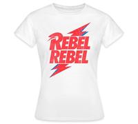 Spreadshirt David Bowie Rebel Rebel avec Flash T-Shirt Femme, S, Blanc