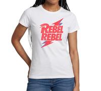 Spreadshirt David Bowie Rebel Rebel avec Flash T Shirt Femme, XXL, Blanc