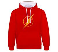 Spreadshirt DC Comics Ligue De Justice D'Amérique Flash Logo BD Sweat À Capuche Contrasté Unisexe, XL, Rouge/Blanc