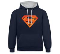 Spreadshirt DC Comics Ligue De Justice D'Amérique Superman Logo Sweat À Capuche Contrasté Unisexe, L, Bleu Marine/Gris chiné