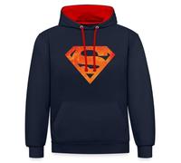 Spreadshirt DC Comics Ligue De Justice D'Amérique Superman Logo Sweat À Capuche Contrasté Unisexe, S, Bleu Marine/Rouge