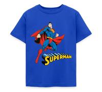 Spreadshirt DC Comics Superman Pose Lettrage T Shirt Enfant, 110/116 (5-6 Ans), Bleu Royal